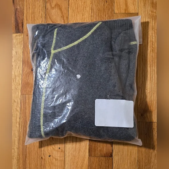 Old Navy Gray Jacket Lime Stitching, Hooded Zippered Sweater Women's Size L - Picture 14 of 14